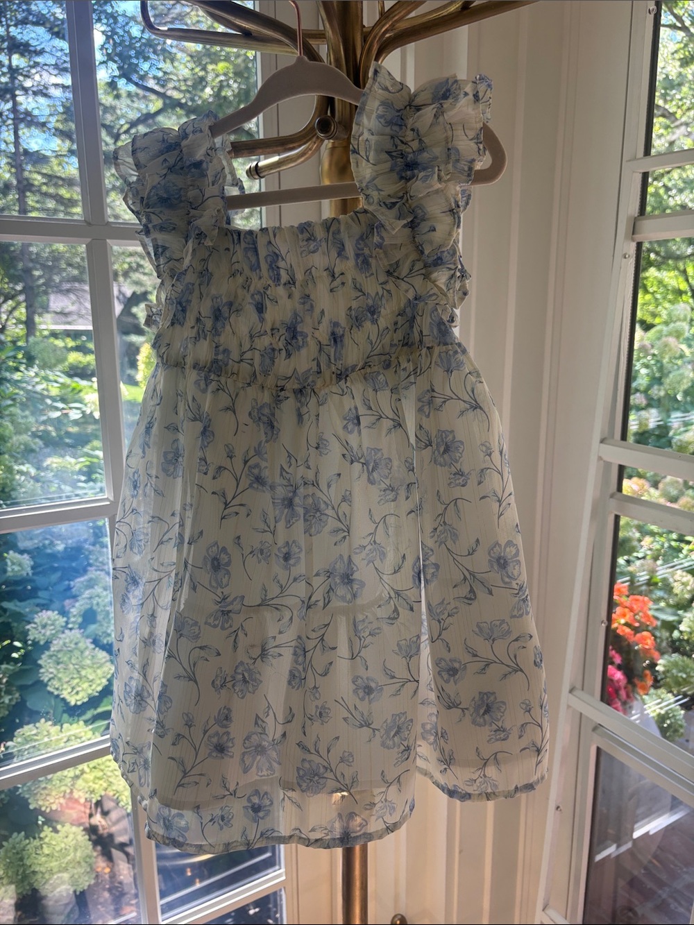 Rachel Zoe White and Blue Floral Ruffle Sundress